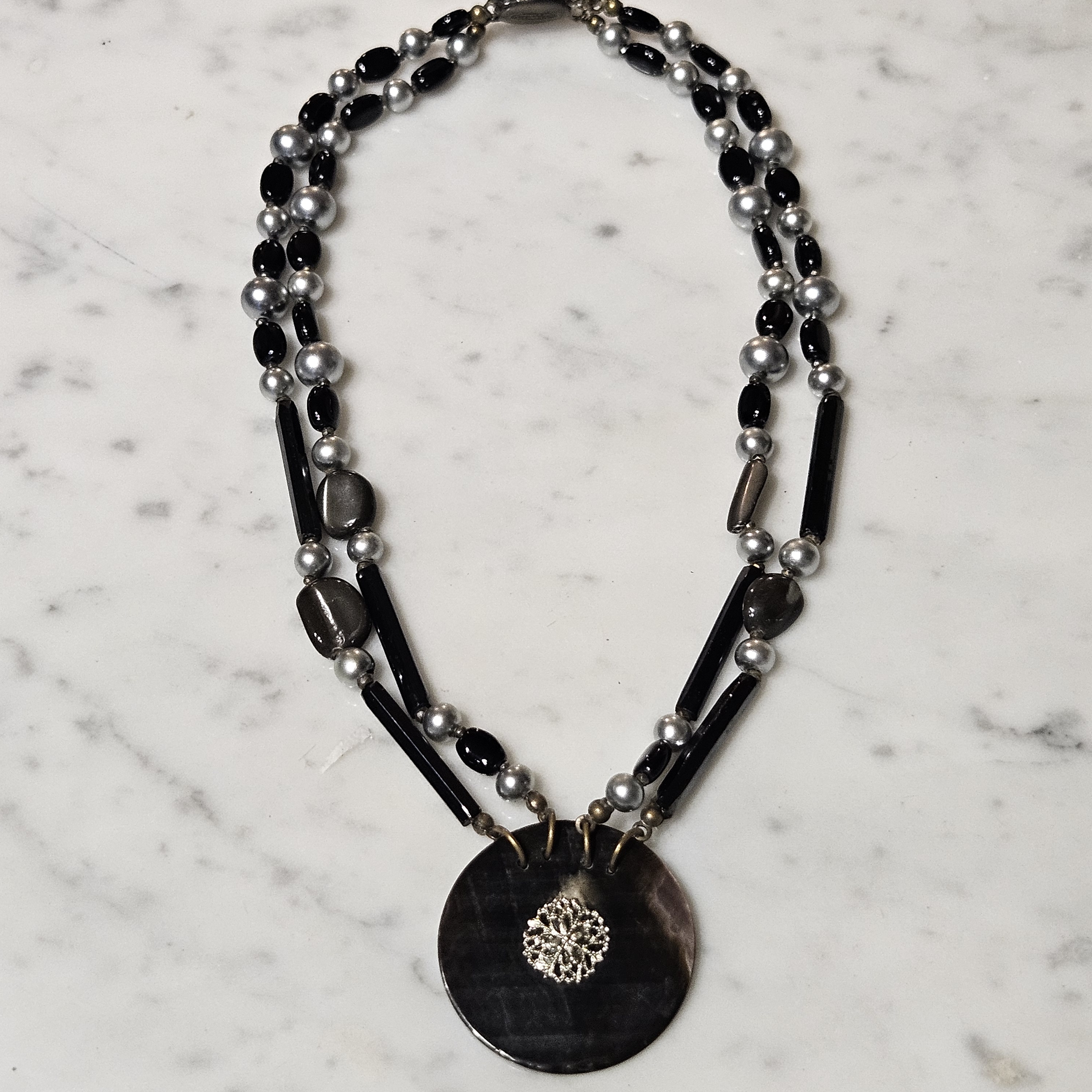 Signed Miriam Haskell Black Silver Beaded Necklace 149$